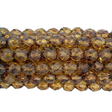 8mm Fire Polish, Light Topaz w/ Dark Topaz Flecks  (Qty: 16)