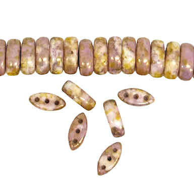 Cali Beads, 3-Hole, Rose/Cream Travertine, 3 x 8mm (Qty: 38)