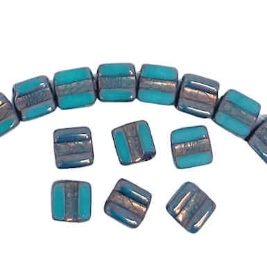 2-Hole Fixer Beads, Turquoise w/ Bronze Luster, 8 x 7mm (Qty: 19)