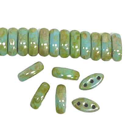 Cali Beads, 3-Hole, Turquoise Picasso, 3 x 8mm (Qty: 38)