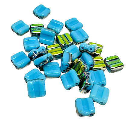 2-Hole Fixer Beads, Blue Turquoise/Vitrail, 8 x 7mm (Qty: 20)
