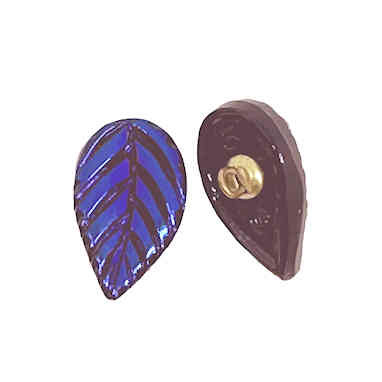 Deep Blue/Purple Iridescent Leaf Button, 13 x 21mm (Qty: 1)