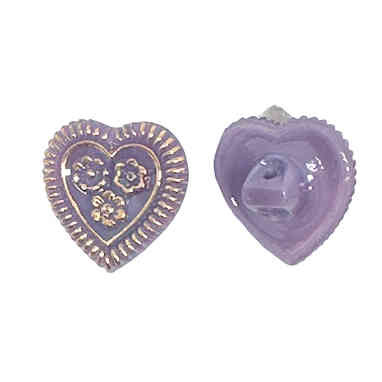 Purple Heart Buttons w/ Gold Flowers & Trim, 18 x 18mm (Qty: 1)