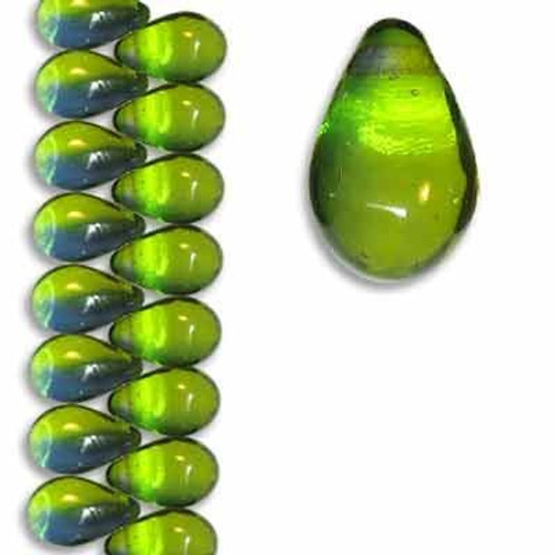 6x9mm Teardrop Beads, Two-Tone Olivine/Capri Blue (Qty: 25)