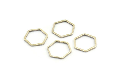 12mm Hexagon Ring Connectors, Silver-Plated Brass (Qty: 4)