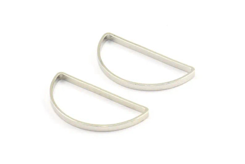 Half-Moon Connectors, Rhodium Look-Plated Brass, 30x15mm (Qty: 2)