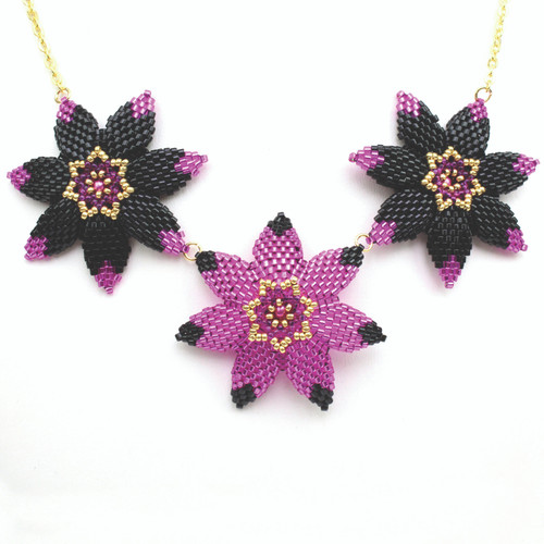 Jazzy Flowers Necklace Kit by Chloe Menage, Black/Pink (Materials Only)