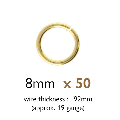 8mm Gold-Plated Open Jump Rings (Qty: 50) (22 gauge)