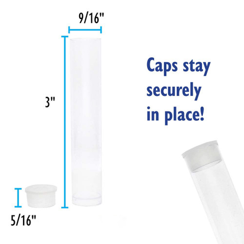 Clear Plastic Storage Tubes, 3" long with 9/16" diameter (Qty: 6)