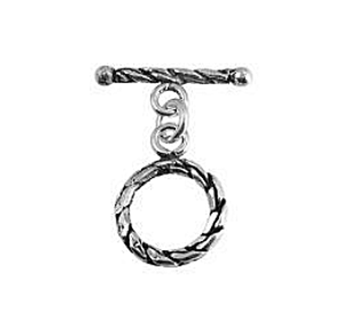 Sterling Silver Overlay Patterned Toggle Clasp, 15mm Round (Qty: 1)