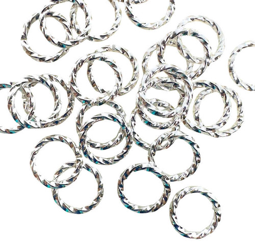 8mm Silver-Plate Twisted Open Jump Rings (Qty: 20)