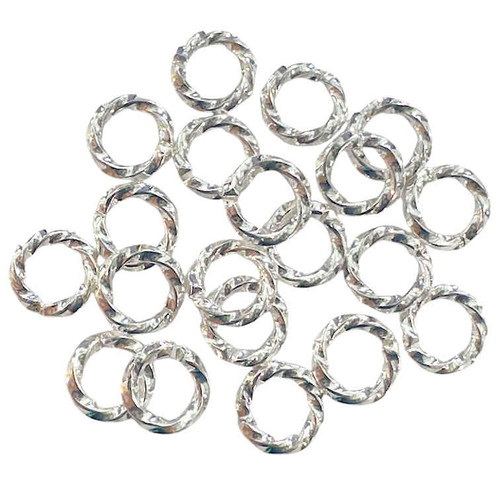 6mm Silver-Plate Twisted Open Jump Rings (Qty: 20)