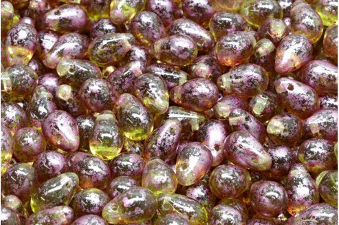 6x9mm Czech Glass Drop Beads, Light Peridot w/Pink Wash (Qty: 25) They look like winery grapes!