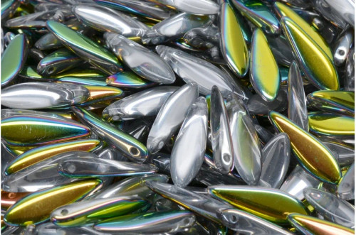 5x16mm Czech Glass Daggers, Crystal Half Vitrail (Qty: 25)
