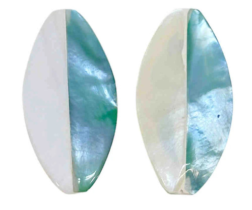 Two-Toned Marquise Shell Beads, Sea Green & Cream, 30x15mm (Qty: 2)