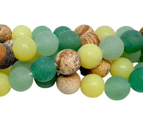 Matte Aventurine & Picture Jasper Mix, 8mm Smooth Rounds (15.5" strand, ~48 beads)