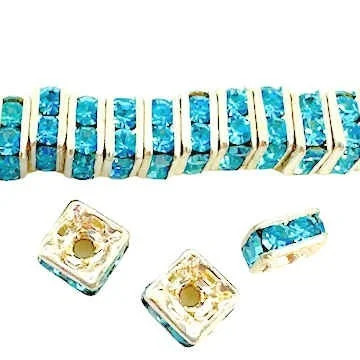 4.5mm Czech Crystal Squaredelles/Square Spacers, Aqua w/Silver (Qty: 12)