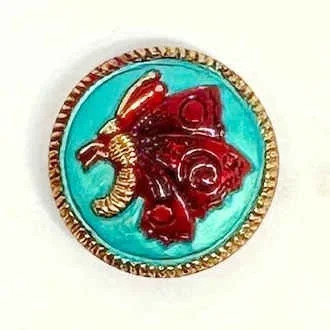 18mm Butterfly Button, Red w/Tiffany Green & Gold (Qty: 1)