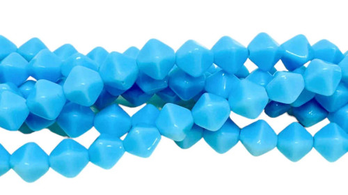 Czech Glass Pressed Bicone Beads, 6mm, Opaque Blue Turquoise (Qty: 25)