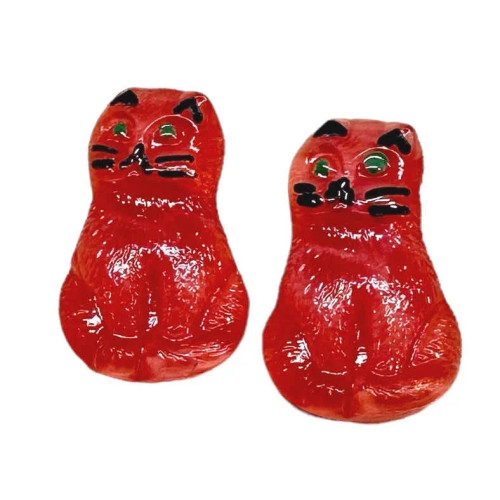 Vintage Czech Buttons, Red Cats! 17.5 x 11 mm, Glass Shank (Qty: 2)
