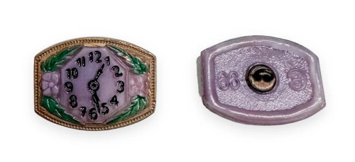 Vintage Clock Button! Purple w/Green, 16x22mm (Qty: 1)