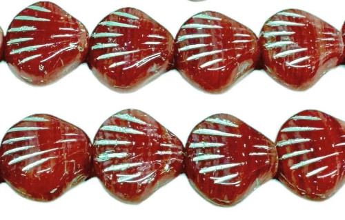 Shell Beads, Brick Red w/Silver Wash, 8mm (Qty: 15)
