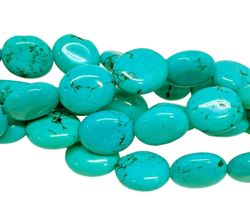 Imitation Tuquoise (Dyed Howlite) Puffy Oval Beads, 10x8mm (15.75" strand, ~38 beads)