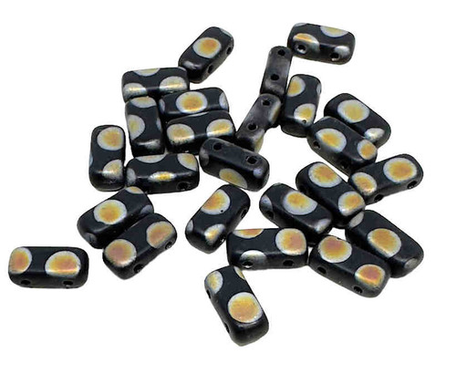 Laser-Etched Two-Hole Rectangle Beads, Matte Jet w/Vitrail, 8x4mm (Qty: 25) NOT the same size as Czechmates Bar or Brick Beads