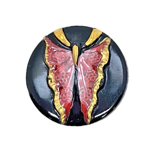 Limited Edition Czech Glass Button, Hand-Painted Butterfly, 27mm (Qty: 1)