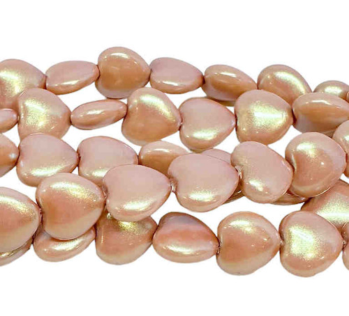 8mm Czech Glass Pearlized Heart Beads, Iridescent Peach (Qty: 20)