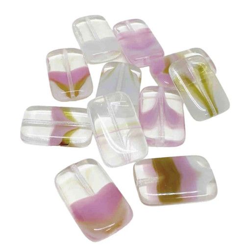 Givre Crystal/White/Pink/Green Puff Rectangle Beads, 18 x 12mm (Qty: 11)