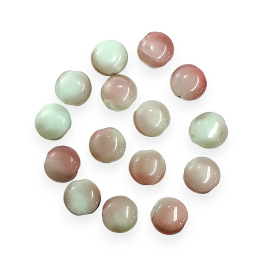 Czech Glass 10mm Coin Beads, Dual Pink/Green (Qty: 15)