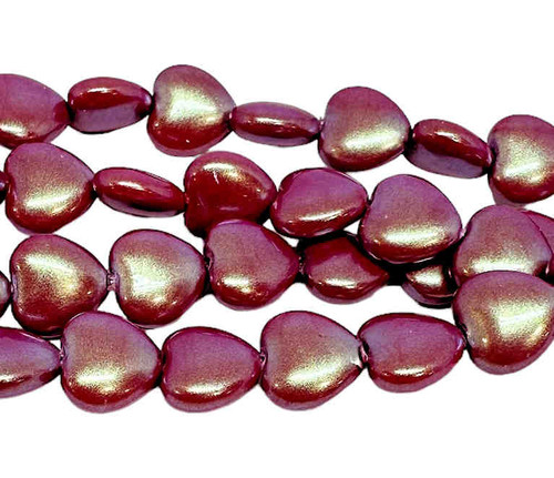 8mm Czech Glass Pearlized Heart Beads, Iridescent Red (Qty: 20)