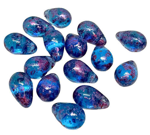 6x9mm Czech Glass Drop Beads, Dark Aqua w/Pink Wash (Qty: 15) They look amazing!