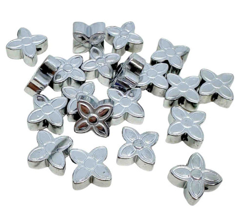 Silver-Plated Hematite Four-Petal Flowers, 7mm (Qty: 20) (Nickel Silver Color)