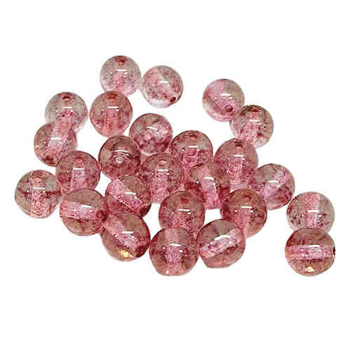 6mm Round Glass Beads (Druks), Crystal Terracotta Red (Pink) (Qty: 25)