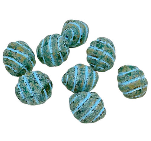Groovy Oval Glass Beads, Dark Aqua w/Metallic Fuchsia Wash (Qty: 8)