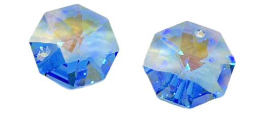 Swarovski 8115 Lily Cut Octagon Pendants, Sapphire AB, 14mm (Qty: 2) Chandelier Drops!