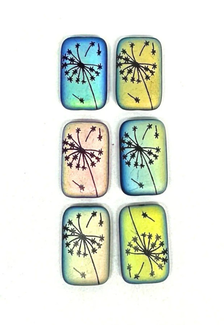 Laser Etched Blowing Dandelion Beads, Matte Vitrail on Jet, 18x12mm (Qty: 6)