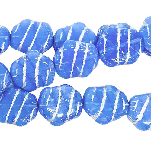 Puffy Freeform Oval/Round Beads, Light Sapphire Blue w/Silver Stripes (Qty: 10)