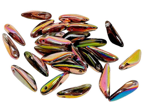 Dagger Tooth Beads, One-Hole, Givre' Green/Crystal w/Sliperit, 3x11mm (Qty: 25)