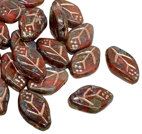 Cherry Leave Beads, Custom Fall Tones Mix w/Silver Travertine & Copper Wash (40 Pcs)