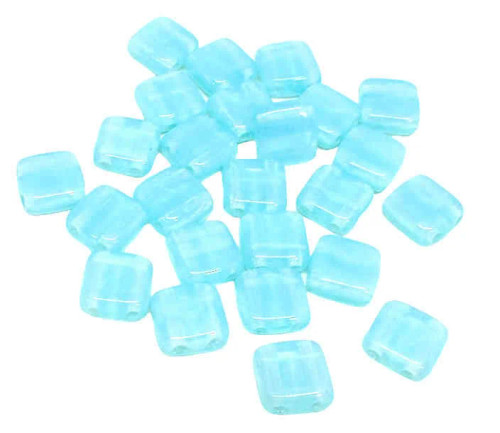 Two-Hole Tile Beads, Aqua Blue Opal, 6mm (Qty: 25)