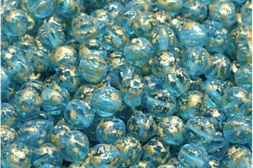 8mm Melon Beads, Dark Aqua w/Gold Splash (Qty: 15)