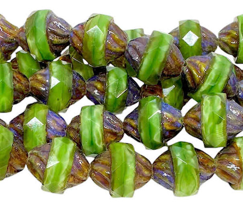 10x11mm Triple Cut Turbine Bead, Olive Opal w/Travertine (14 Pcs)
