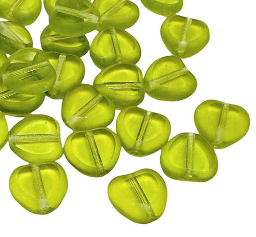 8mm Table-Cut Heart, Transparent Olive Green (28 Pcs)