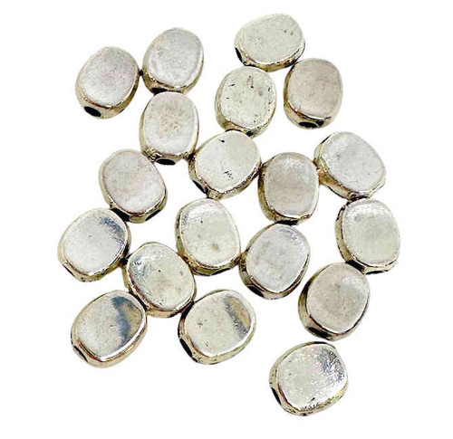 Silver-Plated Pewter Tabular Oval, 7.5x6mm (20 Pcs)