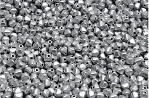 Czech Glass 4mm Pressed Bicone Beads, Aluminum Silver (Qty: 50)