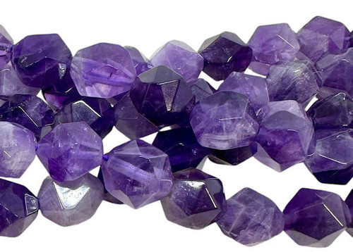 Amethyst Star Cut Beads, 10mm (15.25" strand, ~39 beads)