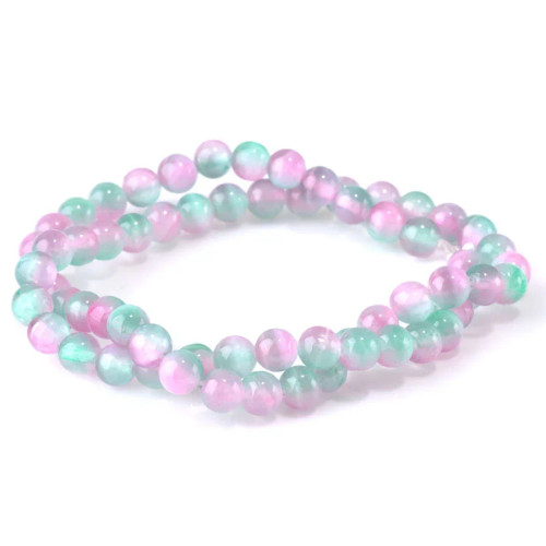 Selenite 6mm Smooth Rounds, Pink/Seafoam (15.25" strand)